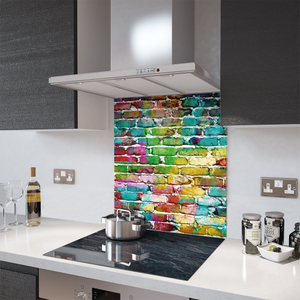 Glass Splashback in Rainbow Brick Wall - 60cm Wide x 70cm High