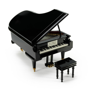 Amazing 18-Note Miniature Musical Hi-Gloss Black Grand Piano Music Box