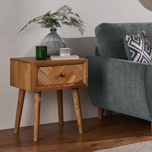Parquet Brushed and Glazed Oak 1 Drawer Side Table