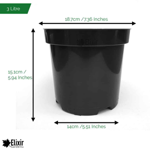 Black Plastic Plant & Flower Pot/Planters (1L-80L Sizes) - 3 Litre, 20
