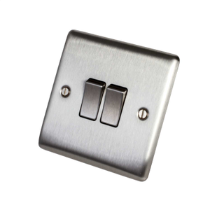 10A 2 Gang 2 Way Light Switch Brushed Steel