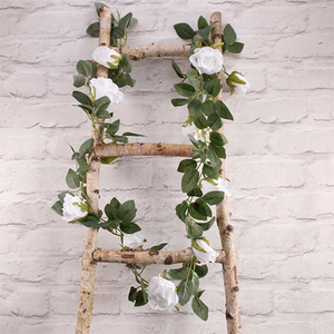 White Roses Artificial Silk Flowers Garland 175cm