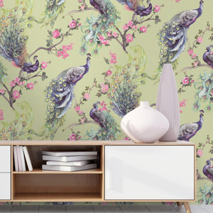 Holden Decor Menali Peacock Design Green Glitter Wallpaper - 35921