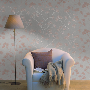 Holden Decor Ginkgo Grey/Rose Gold Metallic Wallpaper - 12702