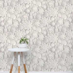 Fine Decor Dimensions 3D Effect Floral White/Grey Wallpaper - FD42554