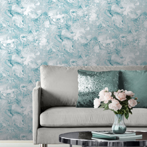 Muriva Elixir Marble Teal/Silver Metallic Wallpaper - 166503