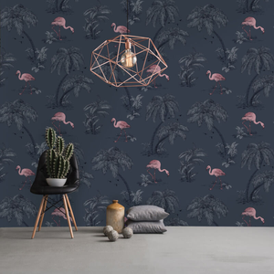 Holden Decor Flamingo Lake Midnight Blue/Pink Wallpaper - 12382