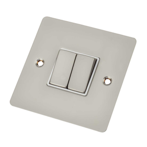 10A 2 Gang 2 Way Light Switch White Insert Pearl Nickel