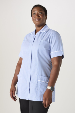 SJ Women's Healthcare Tunic, Hospital Blue Stripe/White