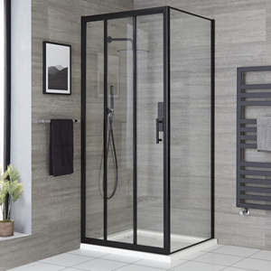 Milano Nero - 900mm Triple Sliding Shower Door with 900mm Side Panel & 900mm x 900mm Tray