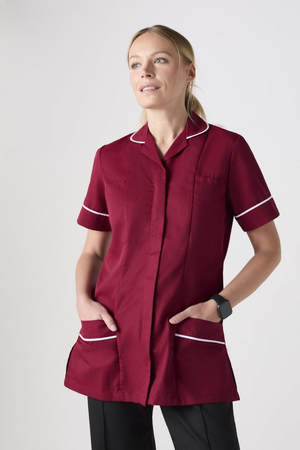 SJ Women's Healthcare Tunic, Burgundy/White