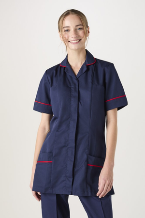 SJ Women's Healthcare Tunic, Navy with Red Trim