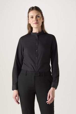 SJ Women's Long Sleeve Shirt with Grandad Collar, Black
