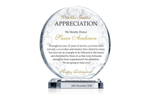 Circle Crystal Retirement Award Plaque