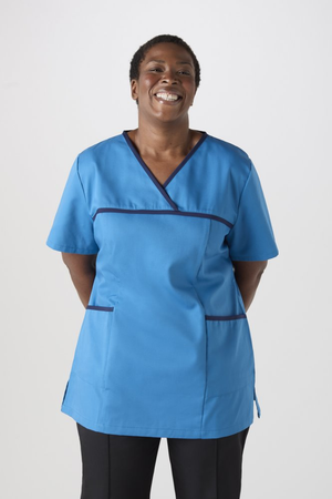 SJ Women's Semi-Fitted Pull-On Tunic, Teal/ Navy