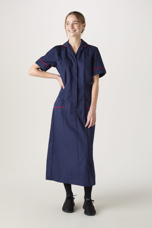 SJ Women's Unhemmed Healthcare Dress, Navy/Red