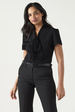 SJ Women's Low Tie Neck Blouse, Black