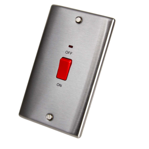 45A DP 2 Gang Vertical Switch with Neon Brushed Steel