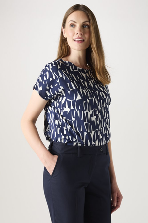 SJ Women's Slash Neck Print Blouse, Navy Shard