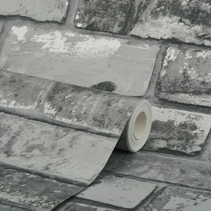 Debona Rustic Brick Slate Grey Metallic Wallpaper - 6753
