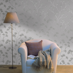 Holden Decor Ginkgo Grey/Silver Metallic Wallpaper - 12700