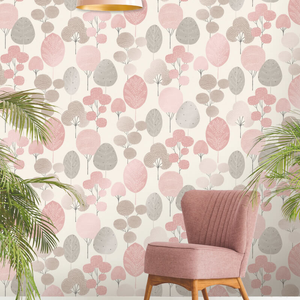 Crown Scandi Forest Tree Blush/Silver Metallic Wallpaper - M1522