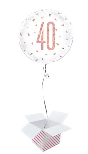 Rose Gold Glitz Age 40 Holographic Round Foil Helium Balloon - Inflated Balloon in a Box