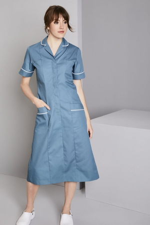SJ Women's Unhemmed Healthcare Dress, Postman Blue/White