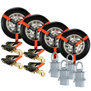 VULCAN Snap Hook Vehicle Tie Down Kits with Heavy Duty Stake Pocket D Rings - Lasso Style - Proseries