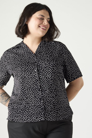 SJ Women's Open Collar Print Blouse, Black/White Square