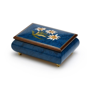 Handmade 18-Note Royal Blue Edelweiss Inlaid Musical Jewelry Box