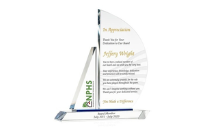 Crystal Sailboat Executive Retirement Gift Plaque