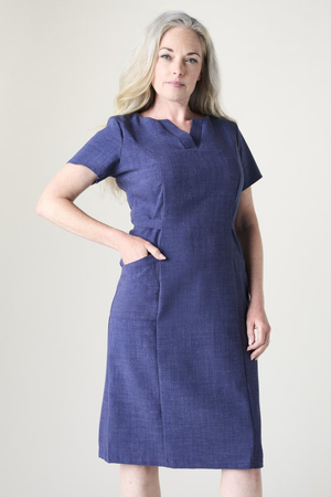 SJ Women's Linen Blend V-Neck Dress, Navy