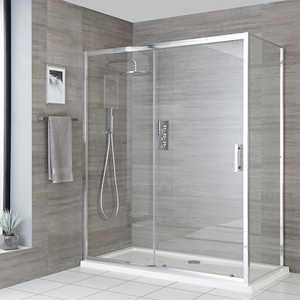 Milano Portland - Corner Sliding Door Shower Enclosure with White Tray - 1200mm x 700mm