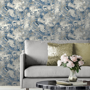 Muriva Elixir Marble Blue/Gold Metallic Wallpaper - 166504