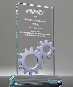 Silver Gears Glass Plaque