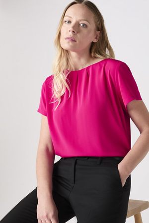 SJ Women's Pleat Neck Blouse, Hot Pink