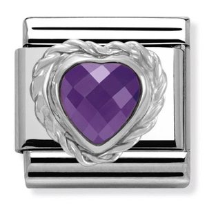 Nomination CLASSIC Silvershine Faceted Hearts Purple Cubic Zirconia Charm 330603/001