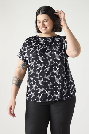 SJ Women's Slash Neck Print Blouse, Black/White Etched Spot