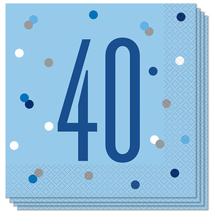 Blue Glitz Age 40 Luncheon Napkins 33cm 2Ply - Pack of 16