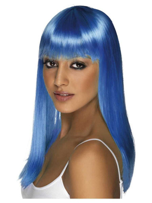 Glamourama Neon Blue Long Wig - With Straight Fringe