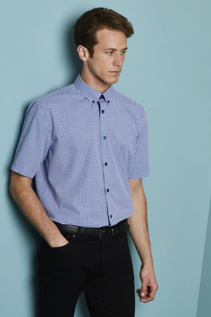 Simon Jersey Men's Short Sleeve Check Shirt, Blue Check