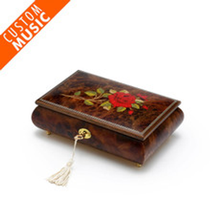 Custom Sound Module Digital Single Red Rose Inlay Solid Wood Music Jewelry Box