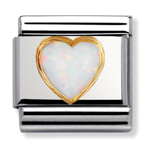 Nomination CLASSIC Gold White Opal Heart Stones Charm 030501/07