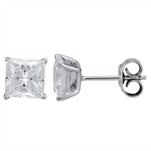 Starbright Silver 6mm Four Claw Square-Cut Cubic Zirconia Stud Earrings E304(6X6M) 3A