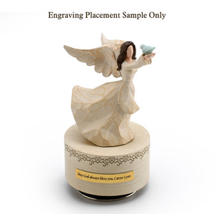 Sculpted Wooden Style Musical Angel in White Holding Bird