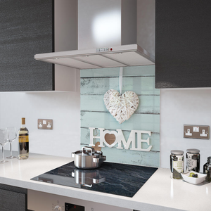 Home Is Where The Heart Is - Kitchen Glass Splashback With Fixing Holes - 90cm Wide x 70cm High