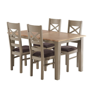 St Ives Natural Oak and Grey Painted 5ft Extending Dining Table and 4 St Ives Chairs with Plain Charcoal Fabric Seats