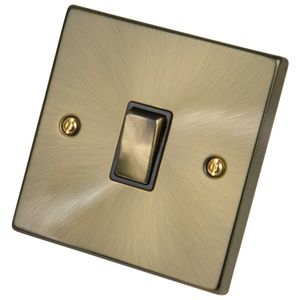 10A 1 Gang 2 Way Switch Metal / Black Insert Antique Brass