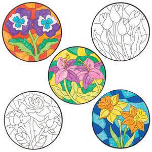Inkleurbare Raamdecoraties met Bloemen